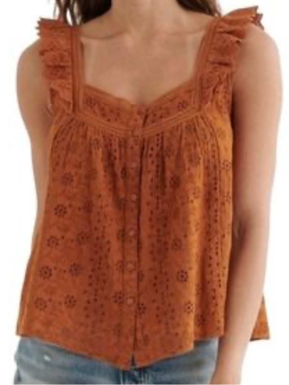 NWT Lucky Brand Rust Eyelet Ruffle Strap Camisole top size S or M